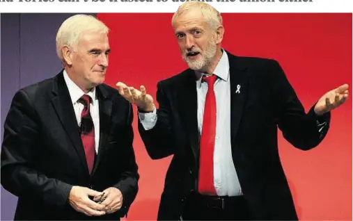  ??  ?? BROTHERS IN ARMS: Jeremy Corbyn appears to be weighing up John McDonnell’s comments at the Labour Party conference