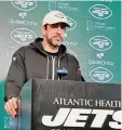  ?? Dennis Waszak Jr./Associated Press ?? New York Jets quarterbac­k Aaron Rodgers speaks to reporters at the team’s facility Monday in Florham Park, N.J.