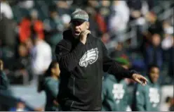  ?? MICHAEL PEREZ — THE AP ?? Eagles head coach Doug Pederson looks on during last week’s game against the Giants. Pederson made it clear he has zero tolerance for such conduct in the wake of the Kareem Hunt situation.