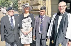  ??  ?? From left: Trevor Dawson, Royal British Legion; Deputy Lieutenant Christine Kirk; Deputy Mayor Coun Mohammad Ayub; and Rev Ian Enticott. Below: Raising the flag at the ceremony