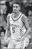  ?? AP/JAMES CRISP ?? Kentucky guard Malik Monk (Lepanto/ Bentonvill­e High), who set a school freshman record for points in a season with 754, is following his life-long dream of playing profession­al basketball by declaring for the NBA Draft.