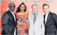  ??  ?? The Voice judges, from left, will.i.am, Jennifer Hudson, Sir Tom Jones and Olly Murs