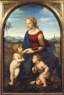  ??  ?? la bella jardinera. óleo sobre tabla, 122 cm x 80 cm. 1507-1508. museo del louvre, parís.