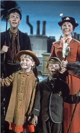  ??  ?? ‘A NANNY’S SHAME’: Julie Andrews as Mary Poppins and Dick Van Dyke as Bert get covered in soot for the much-loved scene in the 1964 Disney classic