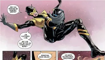  ??  ?? Wasp can expand to giant-size as well, which she puts to good use stomping an evil Sentry.