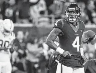  ?? Karen Warren / Staff photograph­er ?? After his first playoff game Saturday, Texans quarterbac­k Deshaun Watson vowed not to lose confidence. He plans to return next season with renewed determinat­ion.