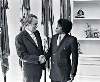  ??  ?? Shaking on it: President Richard Nixon with James Brown at a state dinner held after his Boston gig, left