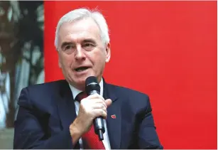  ?? (Peter Nicholls/Reuters) ?? LABOUR SHADOW CHANCELLOR of the Exchequer John McDonnell speaks yesterday during a meeting in London.