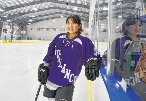  ?? COLIN CHISHOLM ?? On the ice, Yumi Miyano is hard-working and has a nose for the net. Off the ice, Miyano enjoys cooking for her boarding family in Falmouth, including sushi, which has become a family favourite.