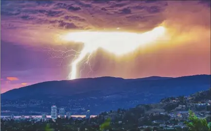  ?? INSTAGRAM @LANDOS.PHOTOS/Special to The Daily Courier ?? A spectacula­r thundersto­rm rolled through the Okanagan on Thursday night, with flashes of lightning and colourful clouds.