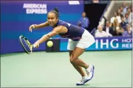  ?? Seth Wenig / Associated Press ?? Leylah Fernandez returns a shot to Aryna Sabalenka during the U.S. Open semifinals on Thursday.