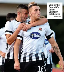  ?? SPORTSFILE ?? Vital strike: Dundalk’s Dylan Connolly celebrates