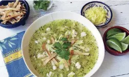  ?? [PHOTO BY SARA MOULTON/AP] ?? Green pozole is ideal for Cinco de Mayo.