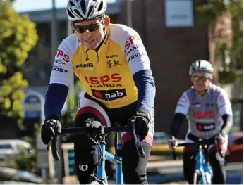  ?? Photo: Kevin Farmer ?? CYCLING FOR CHARITY: Former Prime Minister Tony Abbott took part in the Pollie Pedal bike ride supporting Soldier On in Toowoomba yesterday.