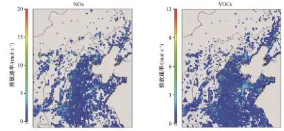  ??  ?? 图 2京津冀及周边地区 NOX 和 VOCS 排放速率分布Fig. 2 Distributi­ons of NOX and VOCS emission rates in Beijing-tianjin-hebei area