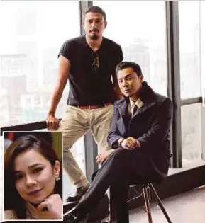  ??  ?? Datuk Adi Putra, Syamsul Yusof (seated) and Nora Danish (inset) are among artistes starring in ‘Makrifat Cinta’.