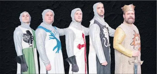  ?? [JASON ALLEN] ?? From left, Sir Robin (Nick Lingnofski), Sir Bedevere (Ryan Kopycinski), Sir Galahad (Nathan Pecchia), Sir Lancelot (Kyle Snyder) and King Arthur (Tim Browning) in the Short North Stage production of “Spamalot.”