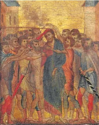  ?? ?? Dos obras de Cimabue. Arriba,
‘La burla de Cristo’. A la izquierda, ‘ Virgen con Niño en trono’ (detalle)
