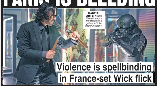  ?? ?? MARTIAL ARTS: Keanu Reeves wields nunchucks in a gallery in “John Wick: Chapter 4.”