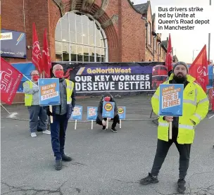  ?? Queen’s Road depot in Manchester ?? Bus drivers strike led by Unite at