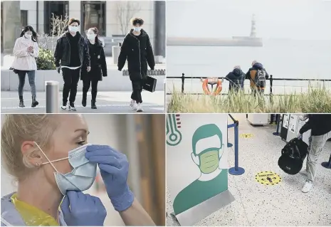  ??  ?? Some people have already been wearing facemasks in the city, while healthwork­ers have been following guidance. Images copyright JPI and Getty.