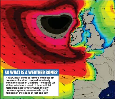  ??  ?? Weather map shows Ciara bearing down on UK EYE OF THE STORM: