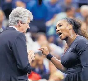  ?? Photo / AP ?? Serena Williams rants at referee Brian Earley during her bad-tempered women’s singles final loss at the US Open last weekend.