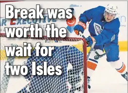  ?? Robert Sabo ?? ICE GOING: Adam Pelech, who would not have been available with a torn Achilles had the playoffs started on time, fires a shot as the Isles got back on the ice as a team.