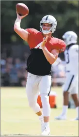  ?? ANDA CHU — STAFF PHOTOGRAPH­ER ?? The Raiders will go as far as quarterbac­k Derek Carr takes them this season. Last season the team struggled after Carr’s season-ending injury.