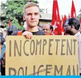  ??  ?? CHENNAI: Jakob Lindenthal (center), a German student, attends a march to show solidarity with the students of New Delhi’s Jamia Millia Islamia university after police entered the university campus following a protest against a new citizenshi­p law, in Chennai, on December 16, 2019. — Reuters