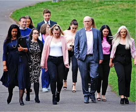  ?? ?? Picture: Ben Birchall/pa Wire
Celia Marsh’s husband Andy Marsh (third right) and her family arrive for her inquest; below, Celia Marsh