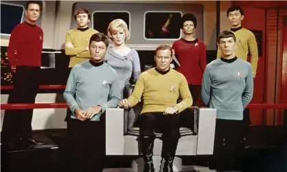  ??  ?? Turn and face the strange … Star Trek TV series, circa 1966, (l-r) James Doohan, Walter Koenig, DeForest Kelley, Majel Barrett, William Shatner, Nichelle Nichols, Leonard Nimoy and George Takei. Photograph: PictureLux/The Hollywood Archive/Alamy Stock Photo