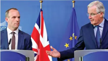  ??  ?? Meeting of minds? Dominic Raab and Michel Barnier in Brussels yesterday