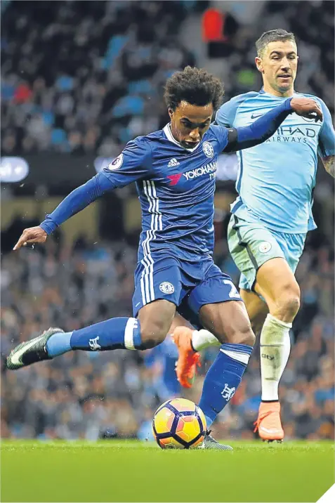  ??  ?? Chelsea sub Willian came off the bench to inspire Antonio Conte’s men as they fought back to beat City.