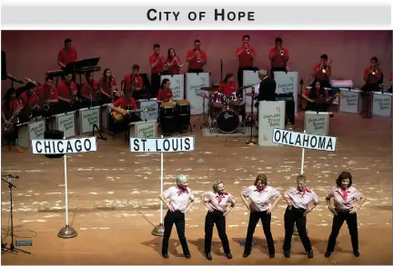  ?? RECORDER PHOTO BY CHIEKO HARA ?? Crack 'O Dawn Dancers dance along Route 66 with a music played by Fabulous Studio Band Saturday at the 55th annual City of Hope Spectacula­r at Frank "Buck" Shaffer inside of Portervill­e Memorial Auditorium.