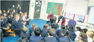  ??  ?? ●● Joe Hart visited year 4 and year 6 pupils at St Mary’s Primary School