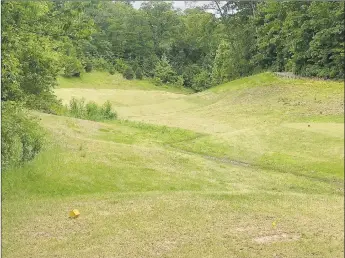  ?? RICK PECK/SPECIAL TO MCDONALD COUNTY PRESS ?? Your drive on number two at Big Sugar must be placed just right to have any kind of a shot at the green which is to the right.