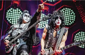  ?? AJC 2019 ?? Kiss lead singer and guitarist Paul Stanley (right), with band co-founder and bassist/singer Gene Simmons at State Farm Arena in 2019, says the band’s End of the Road farewell tour is actually a festive occasion.