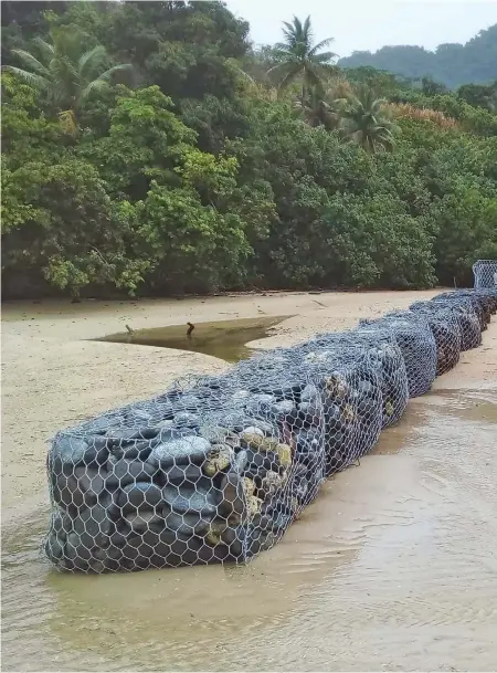  ?? Photo: Supplied ?? A gabion seawall at Vabewa Village in Yasawa is built to protect sand erosion.