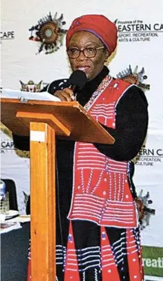  ?? Picture: Supplied ?? REMEMBERIN­G OUR HERITAGE: MEC Bulelwa Tunyiswa oulines Heritage Month activities at the Amathole Museum on Monday