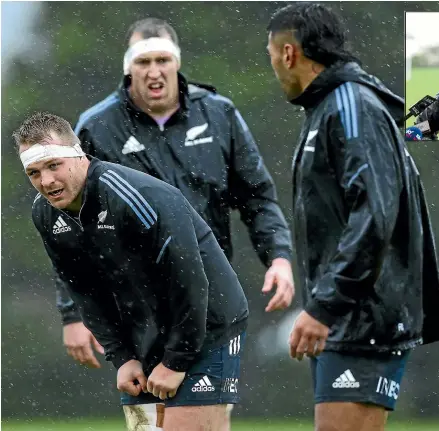  ?? GETTY IMAGES ?? Sam Cane, left, says training in the wet puts a premium on skills, which should serve the All Blacks well before taking on Ireland in a series decider in Wellington this weekend.