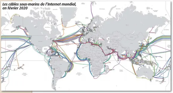  ??  ?? Les câbles sous-marins de l’Internet mondial, en février 2020