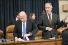  ?? J. SCOTT APPLEWHITE — THE ASSOCIATED PRESS ?? House Ways and Means Committee Chairman Kevin Brady, R-Texas, left, calls for a short recess to consider his manager’s amendment, to the objections of Rep. Richard Neal, D-Mass., right, the ranking member, as the GOP tax bill debate enters a final day,...