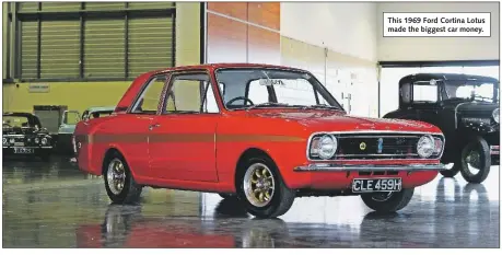  ??  ?? This 1969 Ford Cortina Lotus made the biggest car money.