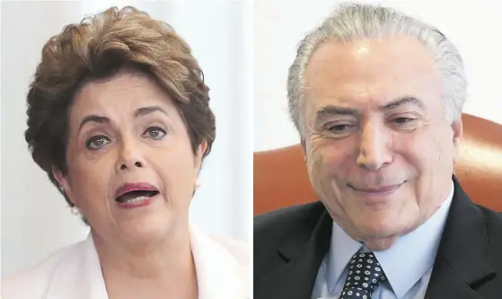  ??  ?? Dilma Rousseff (presidente suspensa) e Michel Temer (presidente em exercício) esgrimem argumentos contra e a favor do impeachmen­t