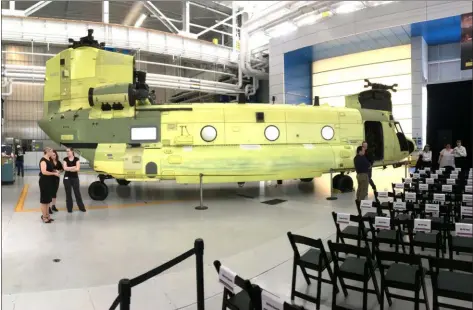  ?? MEDIANEWS GROUP FIE PHOTO ?? A Boeing Chinook Block II is on display at the Ridley plant.