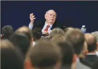  ?? (Lucy Nicholson/Reuters) ?? BERKSHIRE HATHAWAY vice chairman Charles Munger speaks at the Daily Journal annual meeting in Los Angeles last week: ‘Bitcoin is noxious poison. The more popular it got, the more I hated it.’