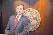  ?? ERIK VERDUZCO/LAS VEGAS REVIEW-JOURNAL ?? Sen. Dean Heller, R-Nev., speaks Friday in Washington at a press conference at which he announced he will vote against the Republican health care bill.