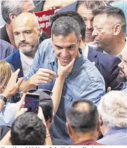  ?? Marcial Guillén / Efe ?? El presidente del Gobierno, Pedro Sánchez, en Murcia, ayer.