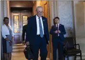  ?? J. SCOTT APPLEWHITE — THE ASSOCIATED PRESS ?? Senate Majority Leader Chuck Schumer, D-N.Y., departs the Capitol in Washington on Thursday.